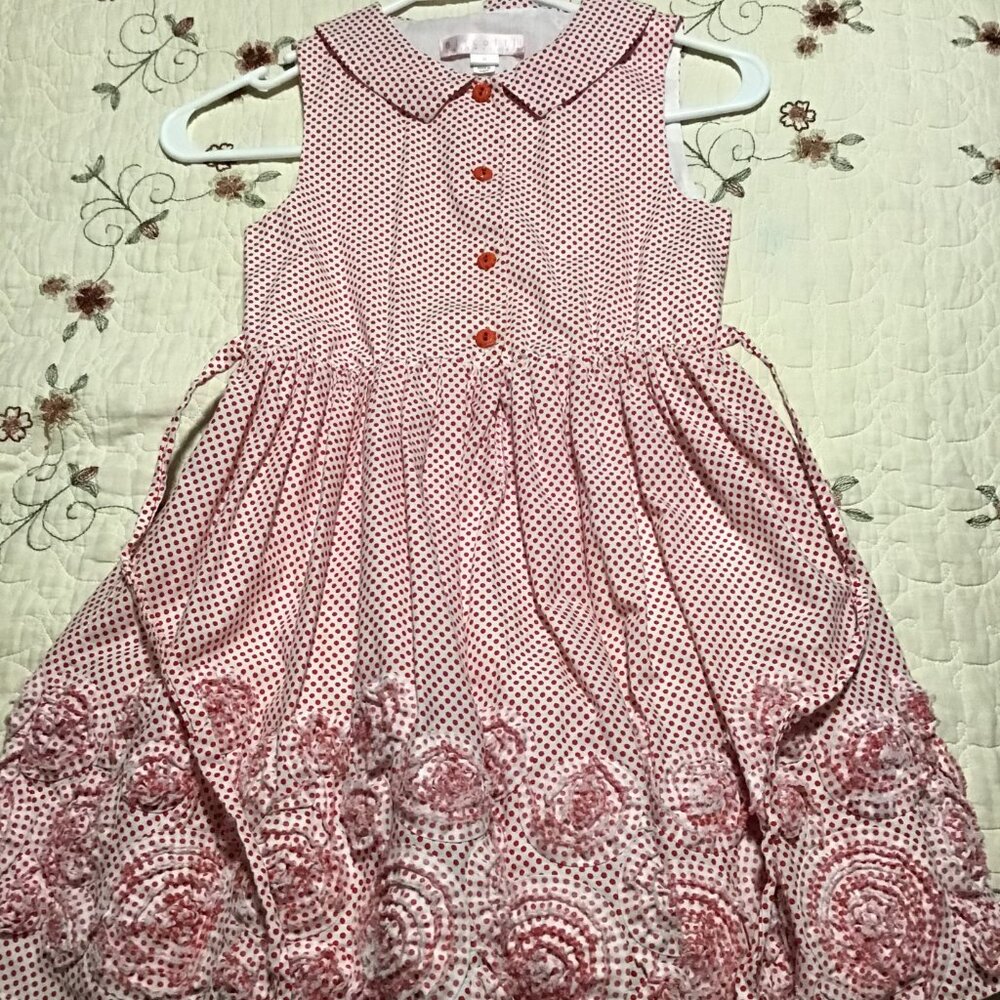 Size 8 Biscotti Collezioni Red Polka Dot 3-D Fabric Rosettes on Skirt Dress